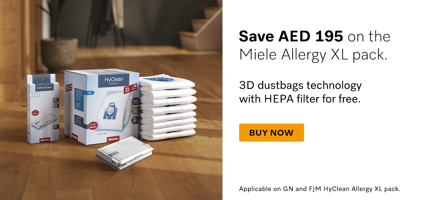 Save AED 195 on the Miele Allergy XL pack.